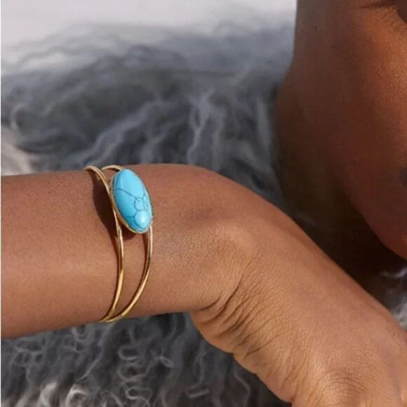 C #43⭐️ New 18k Gold Plated Turquoise or Lapis Cuff Bracelet - Picture 4 of 12